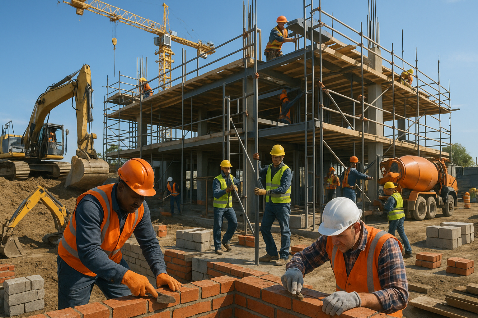 people working in building construction